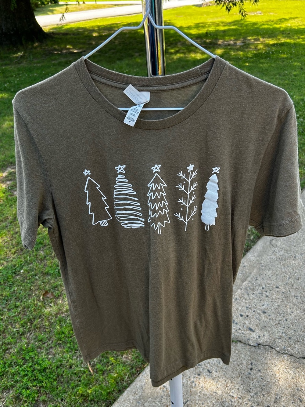 Bella Canvas Olive Green Short Sleeve Tee with White Tree Graphic